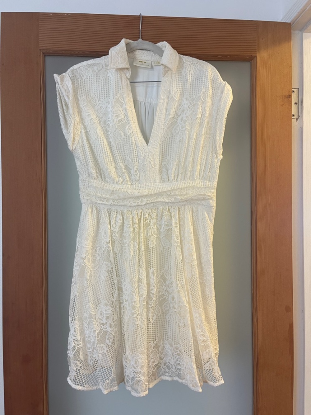 Anthropologie Cream Lace Collared Mini Dress